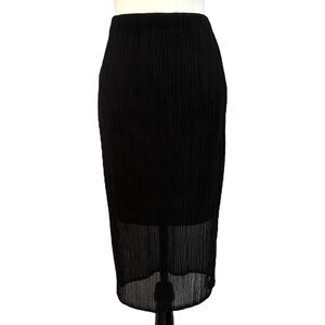 Black crinkle mesh lined midi skirt